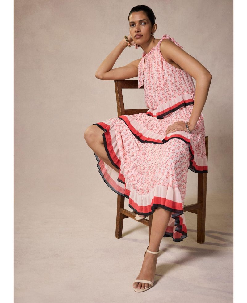 Women's Printed Halter Tiered Midi Dress