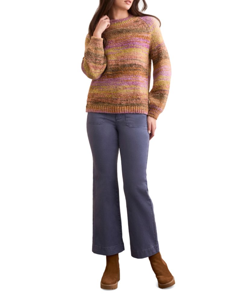 Women's Boucle Yarn Mock Neck Puff Sleeve Sweater