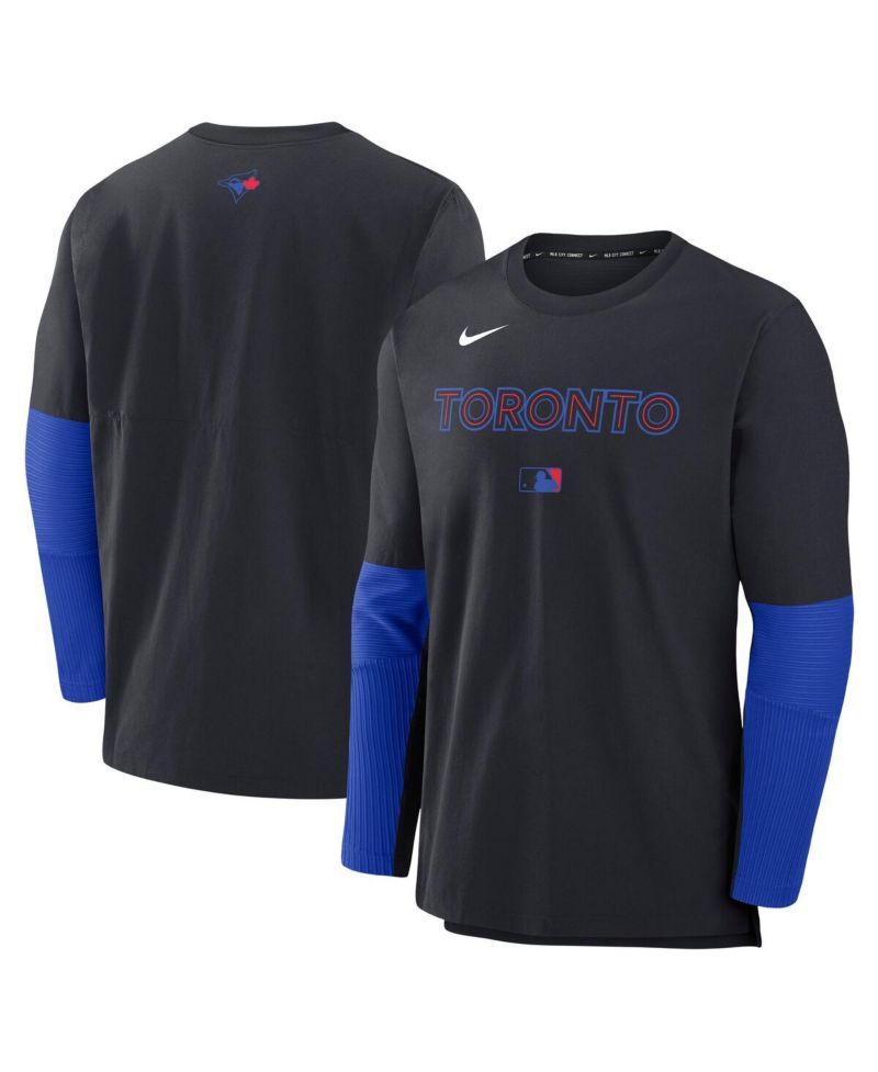 Men's Black Toronto Blue Jays Authentic Collection City Connect Lightweight Player Tri-Blend Performance Long Sleeve T-Shirt