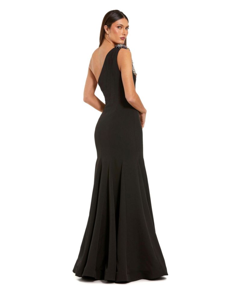 Women's Crepe One Shoulder Mermaid Gown With Beading