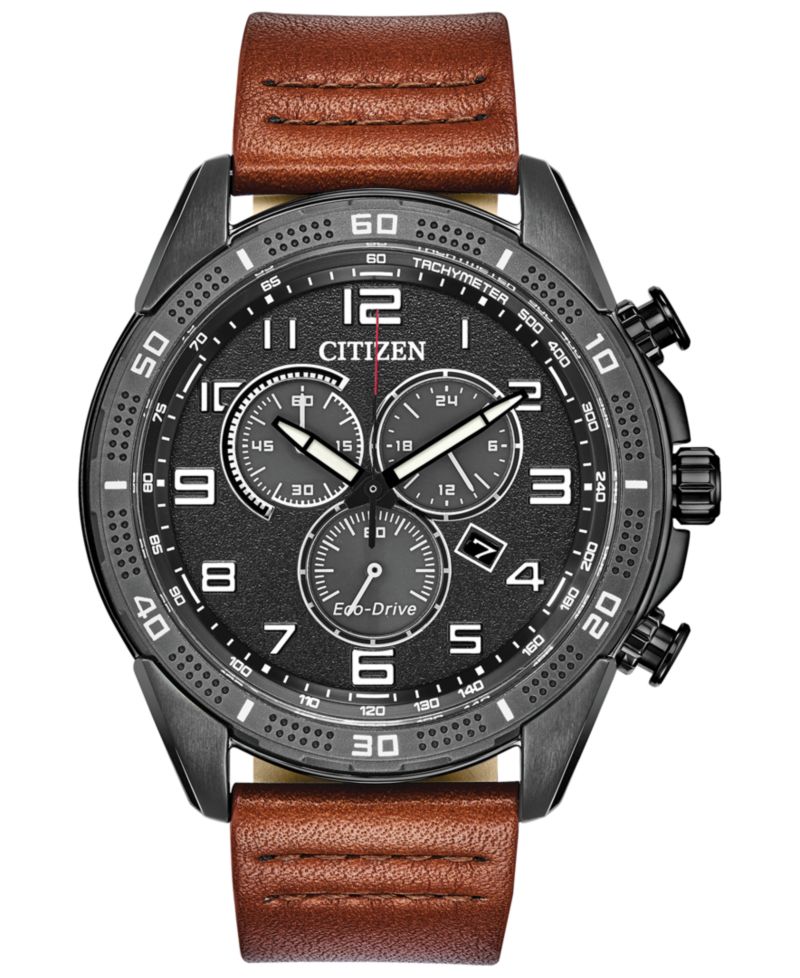 Drive From Citizen Eco-Drive Men's LTR Brown Leather Strap Watch 45mm