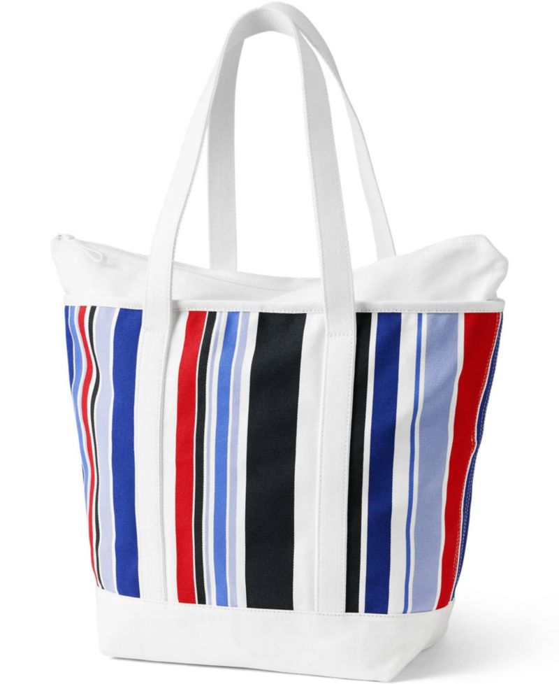 Large Print 5 Pocket Zip Top Long Handle Canvas Tote Bag