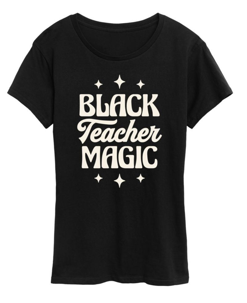 Women's Instant Message Black Teacher Magic Short-Sleeve Graphic T-Shirt