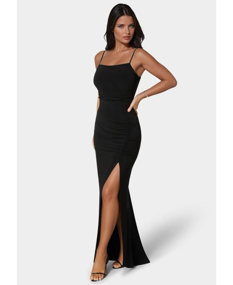 Women's Ruched High Slit Solid Dress