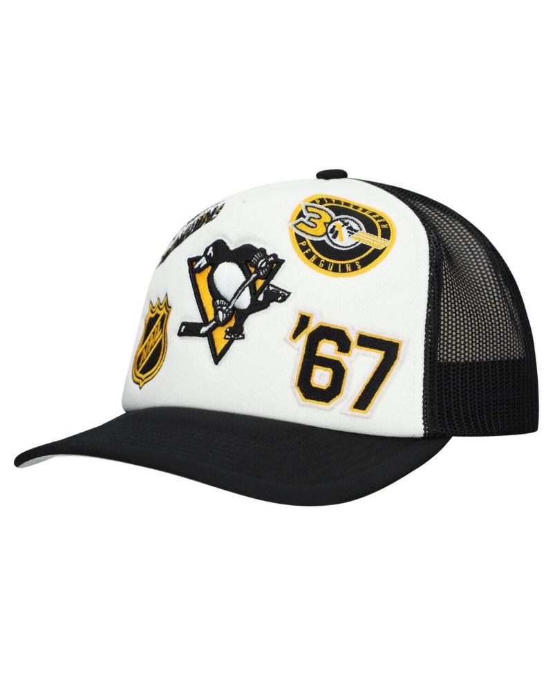 Men's White/Black Pittsburgh Penguins Gridlock Trucker Adjustable Hat