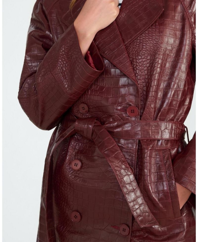 Women's Sloane Croc-Embossed Leather Trench Coat