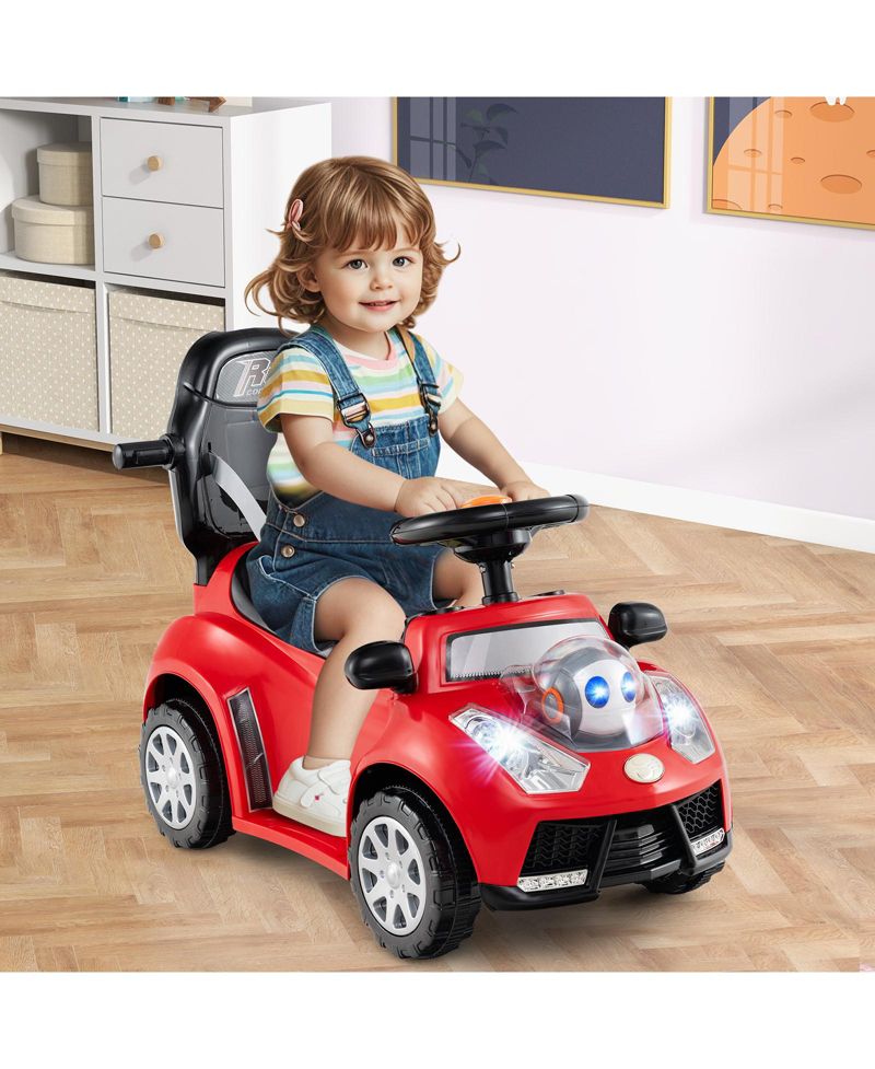 3-in-1 Sliding Walker w/ Adjustable Canopy Horn Music & Light for Boys & Girls