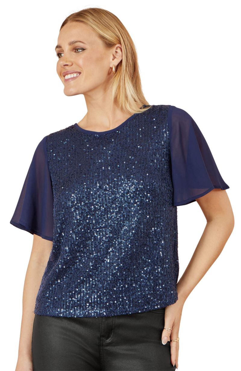 Women's Sheer Sleeve Sequin Top