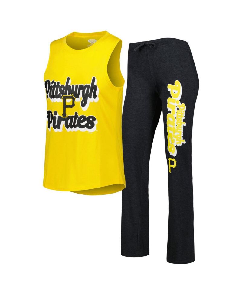 Women's Heather Black and Gold Pittsburgh Pirates Wordmark Meter Muscle Tank Top and Pants Sleep Set