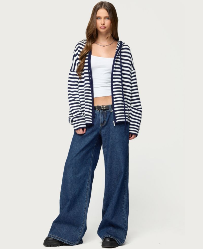 Women's Safari Striped Knit Zip Up Hoodie