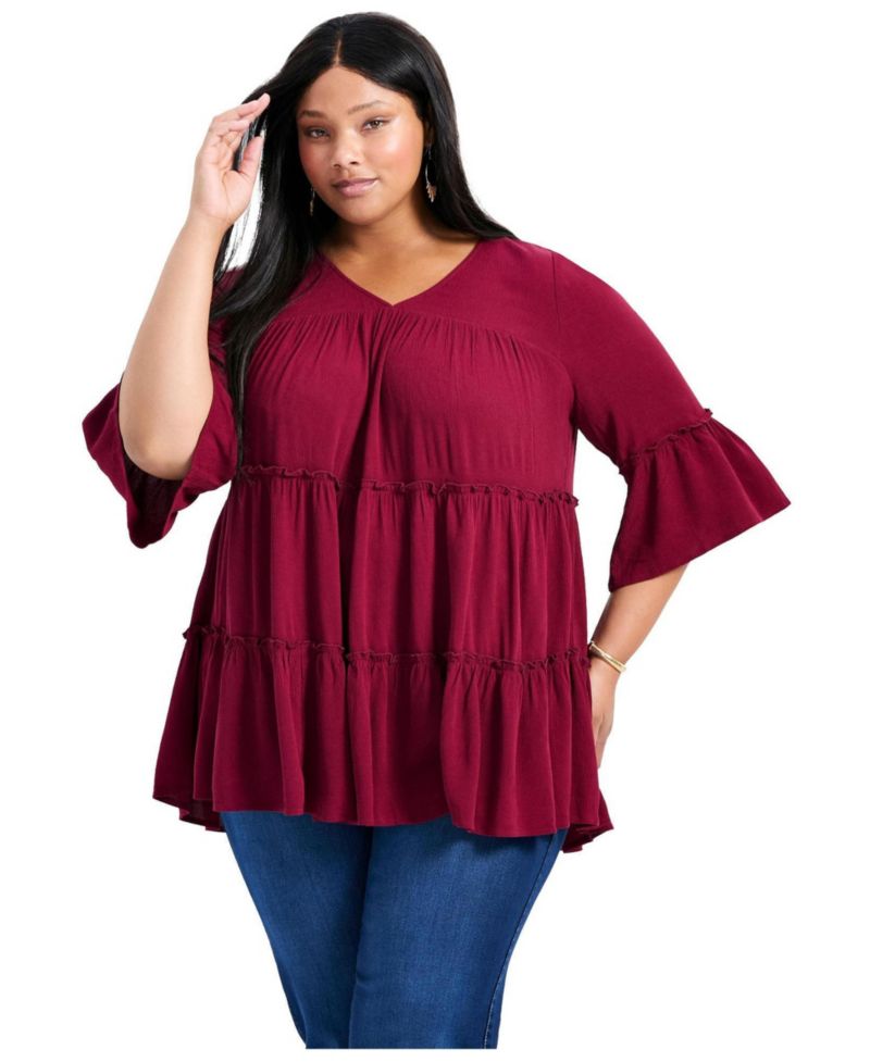 Women's Plus Size Amy Tiered Bell Sleeve Blouse