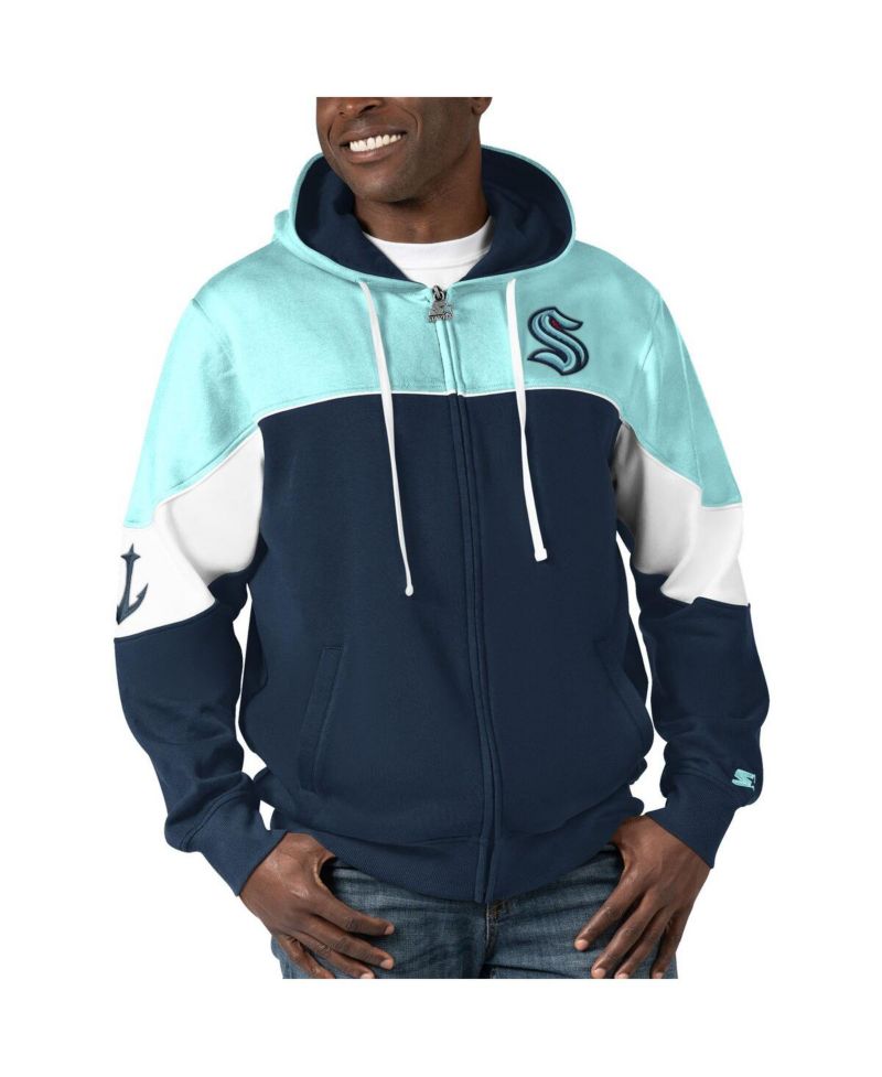 Men's Navy, Light Blue Seattle Kraken Power Forward Full-Zip Hoodie