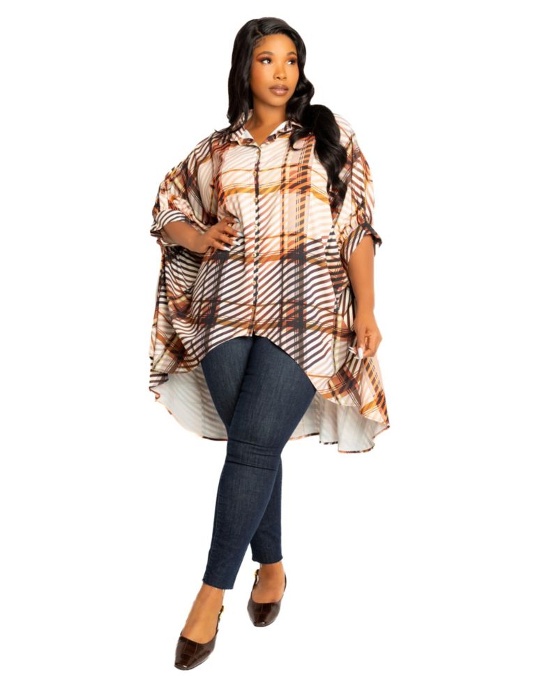Plus Size Geometric Print Flowy Hi-lo Blouse