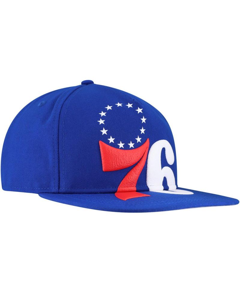 Men's Royal Philadelphia 76ers Oversized Puff Print Logo Golfer Snapback Hat