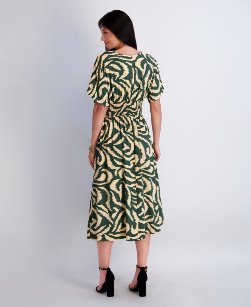 Women's Printed Crewneck Midi Dress