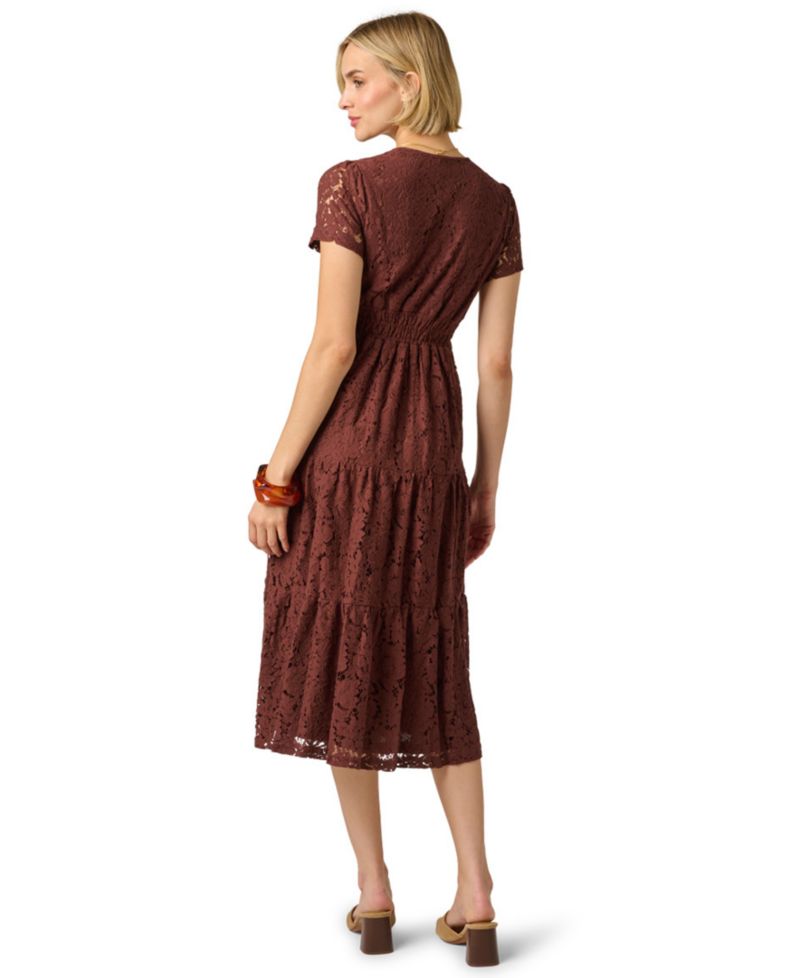 Women's Lace Detail Tiered Midi Dress