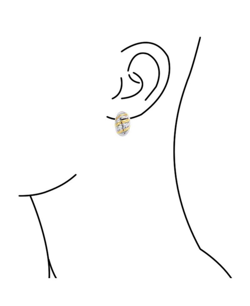 Shrimp Style Stripe Twist 2 Tone Dome Clip On Earrings Gold Plated Rhodium