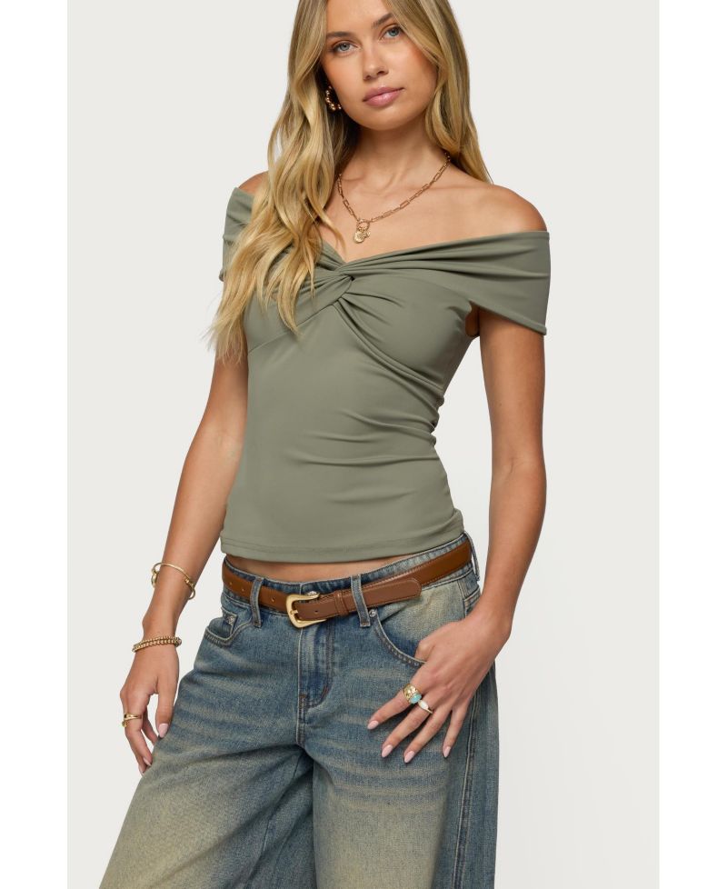 Womens Twisted Front Off Shoulder Top