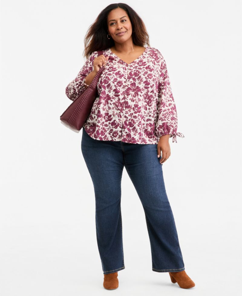 Plus Size Printed 3/4 Sleeve Lurex Top