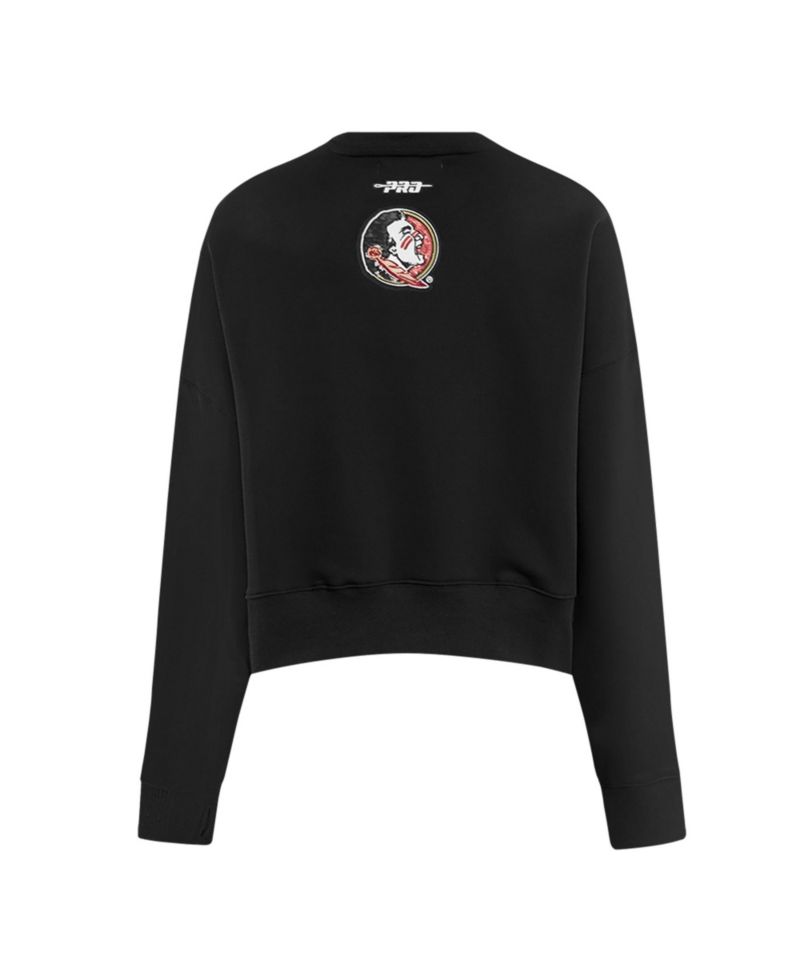 Women's Black Florida State Seminoles Sequin Boxy Cropped Pullover Sweatshirt