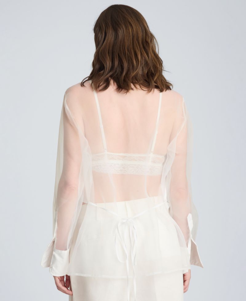 Women's Button Front Shirt with Sheer Overlay