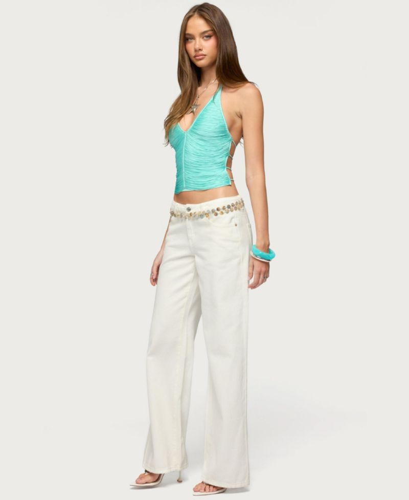 Womens Bree Fringed Backless Halter Top