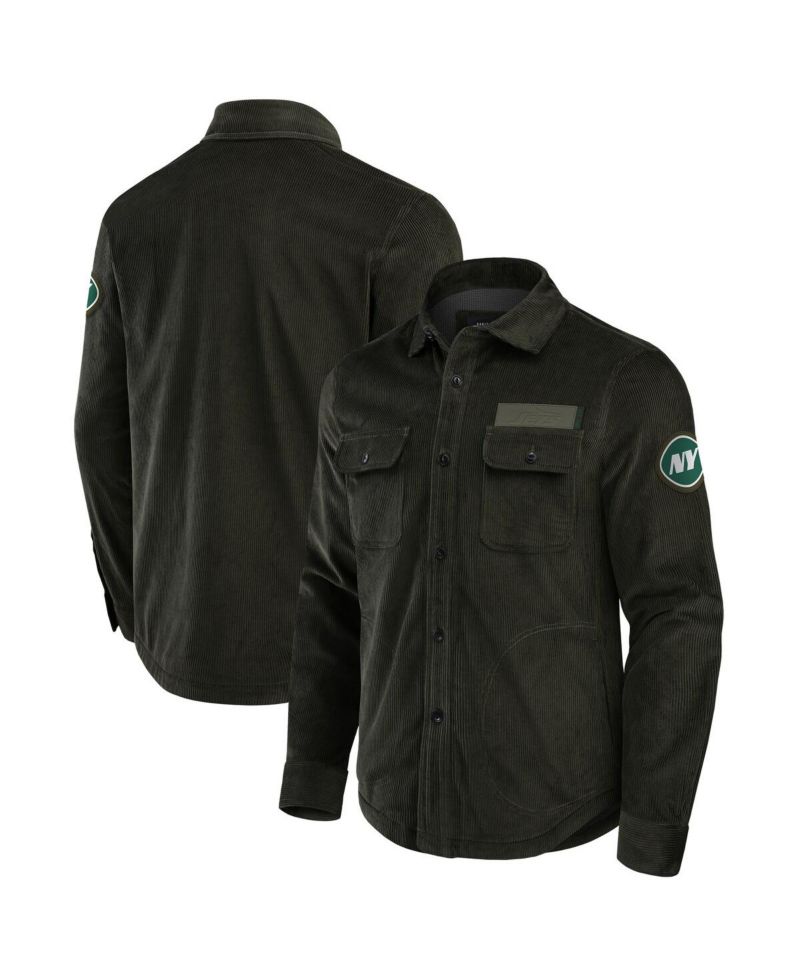 Men's Dark Green New York Jets Corduroy Full-Button Shacket
