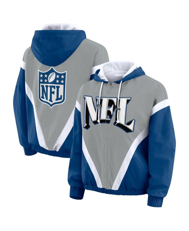 Women's Silver/Blue Shield Merchandise Retro Crinkle Full-Zip Hoodie Windbreaker Jacket