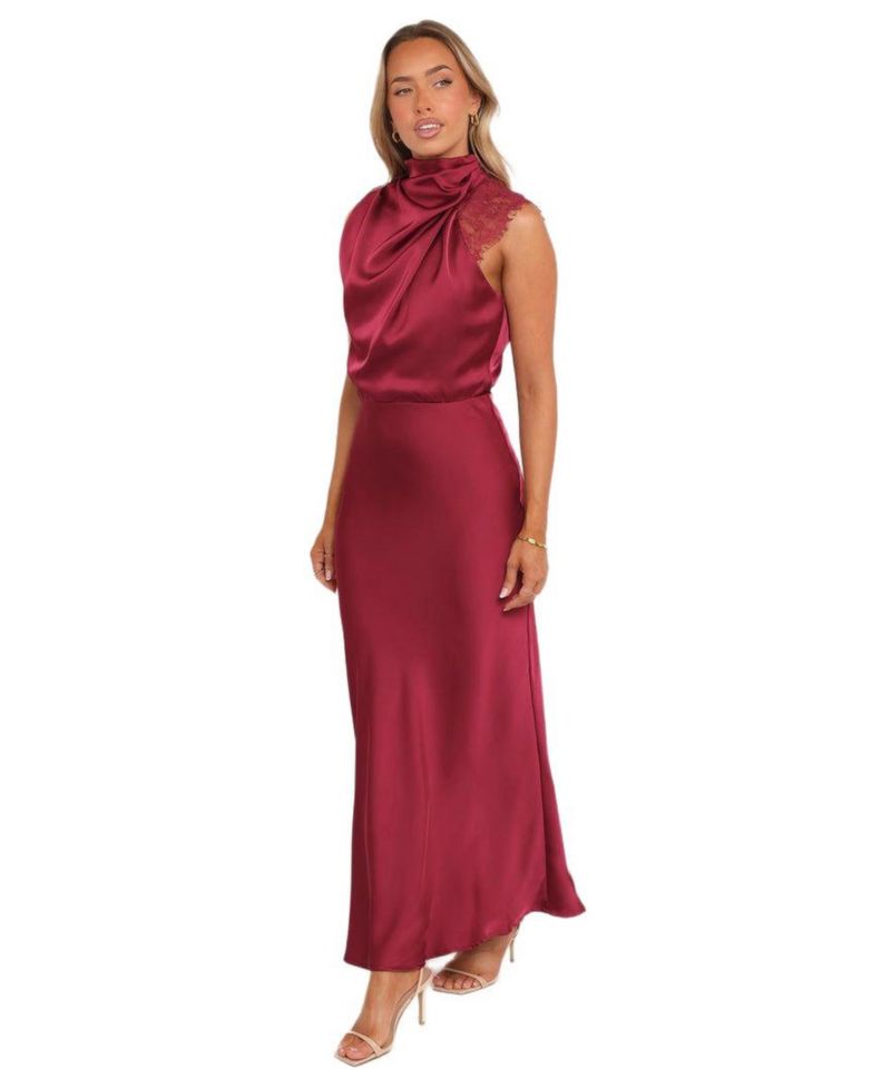 Women's Anabelle Halter Neck Lace Maxi Dress - Berry