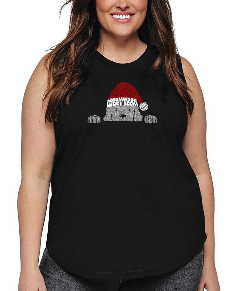Plus Size Christmas Peeking Dog Word Art Tank Top