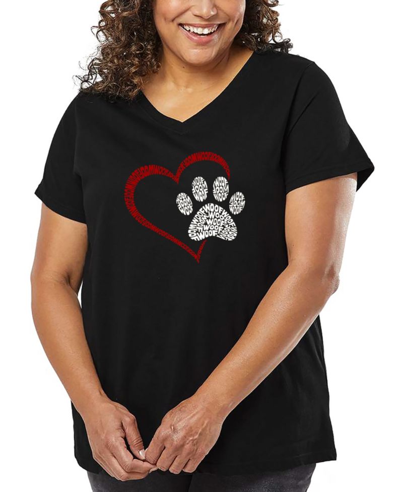 Plus Size Paw Heart Word Art V-Neck T-Shirt