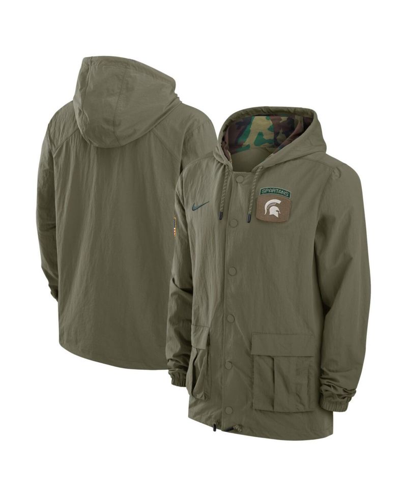 Men's Olive/Camo Michigan State Spartans 2024 Military Appreciation Full-Snap Hoodie Military Jacket