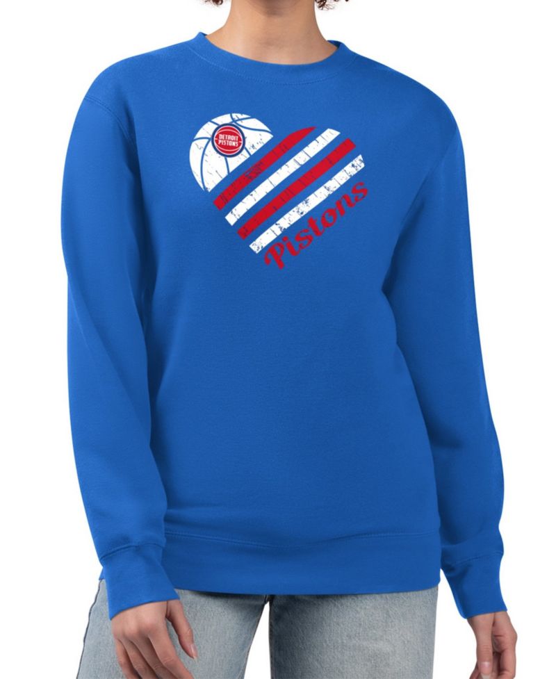 Women's Royal Detroit Pistons Heart Graphic Fleece Pullover Sweatshirt