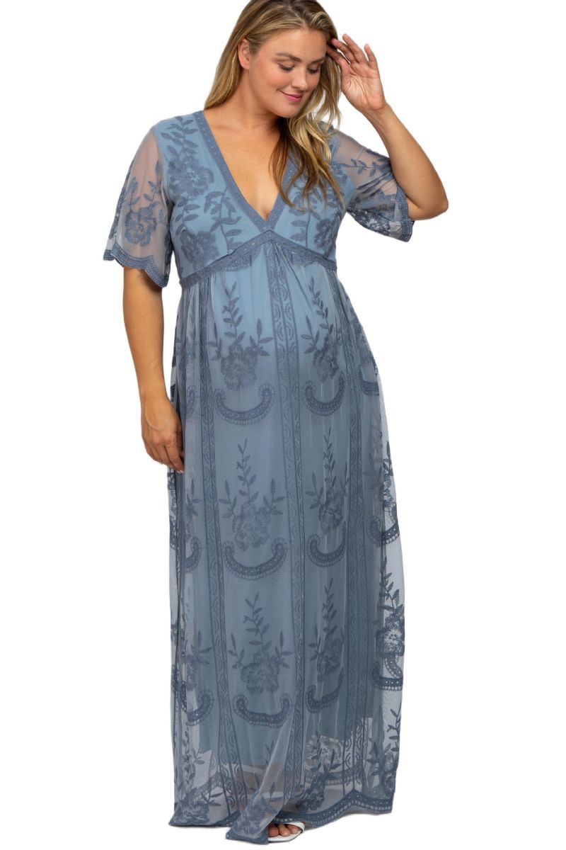 Plus Size Lace Mesh Overlay Maxi Dress