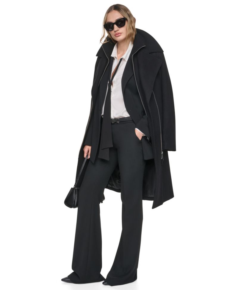 Women's Wool Belted Wrap Coat with Bib