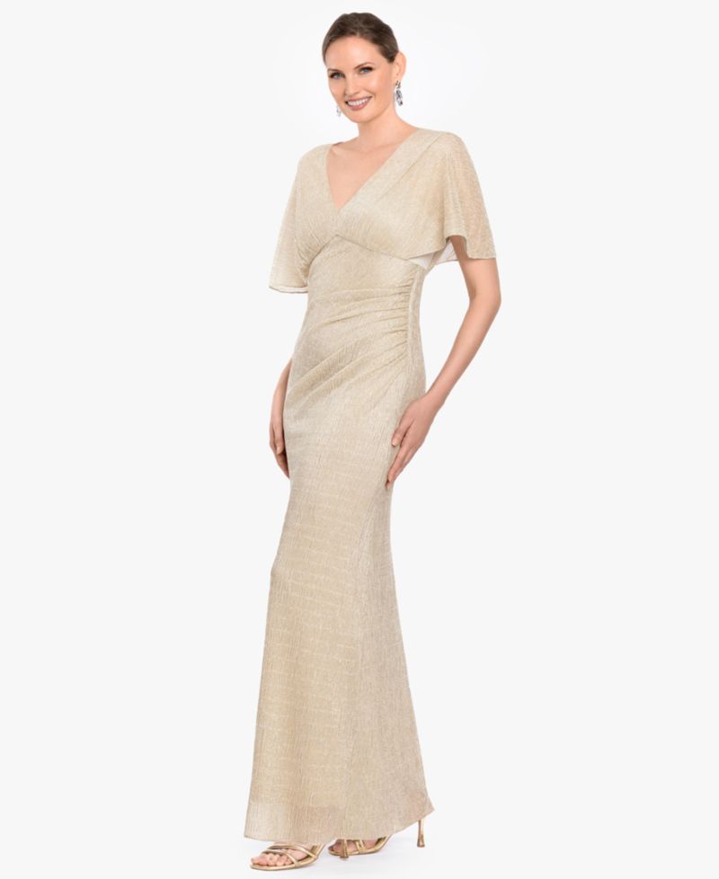 Women's Flutter-Sleeve V-Neck Ball Gown