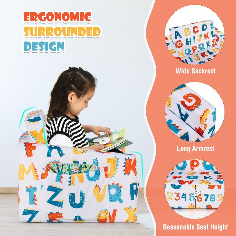 2-in-1 Convertible Kids Sofa with Velvet Fabric