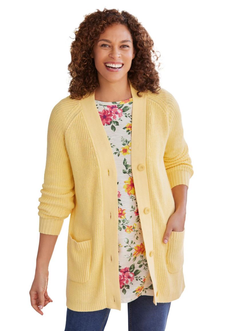 Plus Size Within Button-Front Shaker Cardigan Sweater