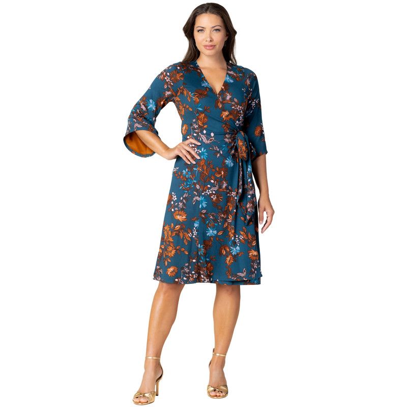 Women's Gemini Wrap Dress with Contrast Lined Sleeves
