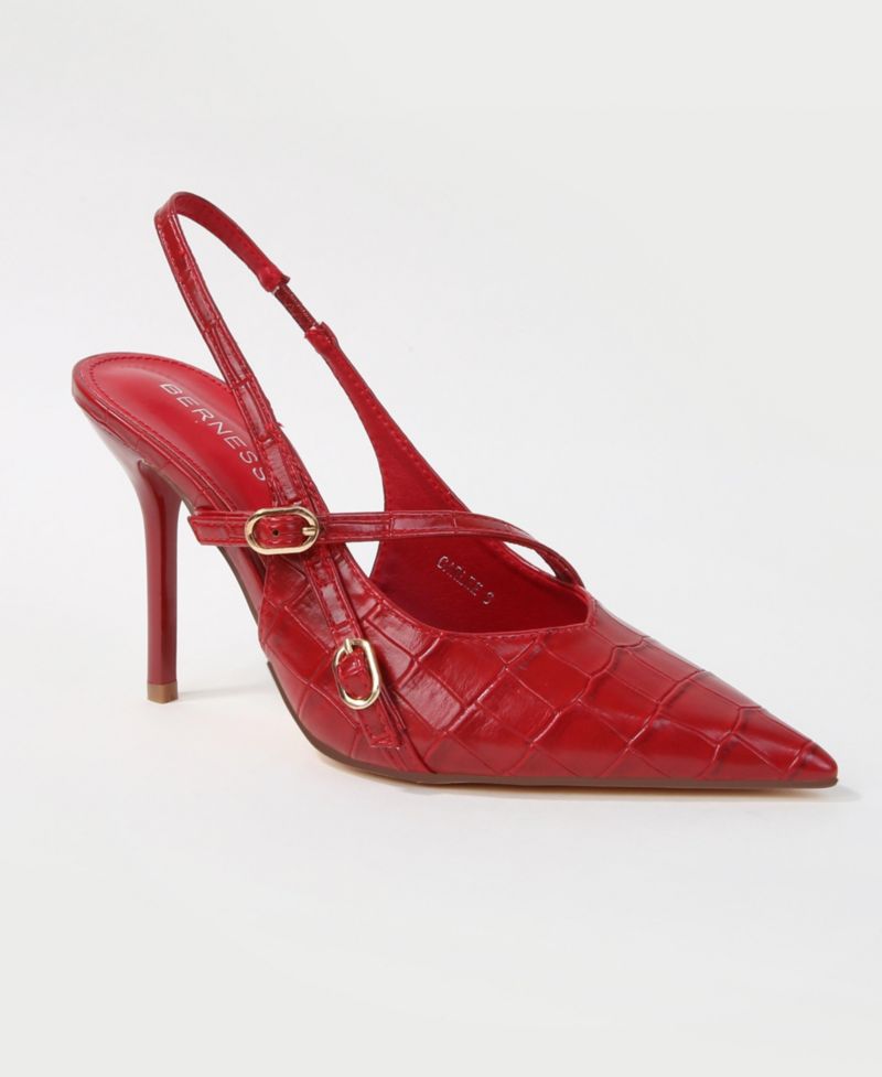 Carlee Croc Embossed Pointed Toe Slingback Stiletto Pumps