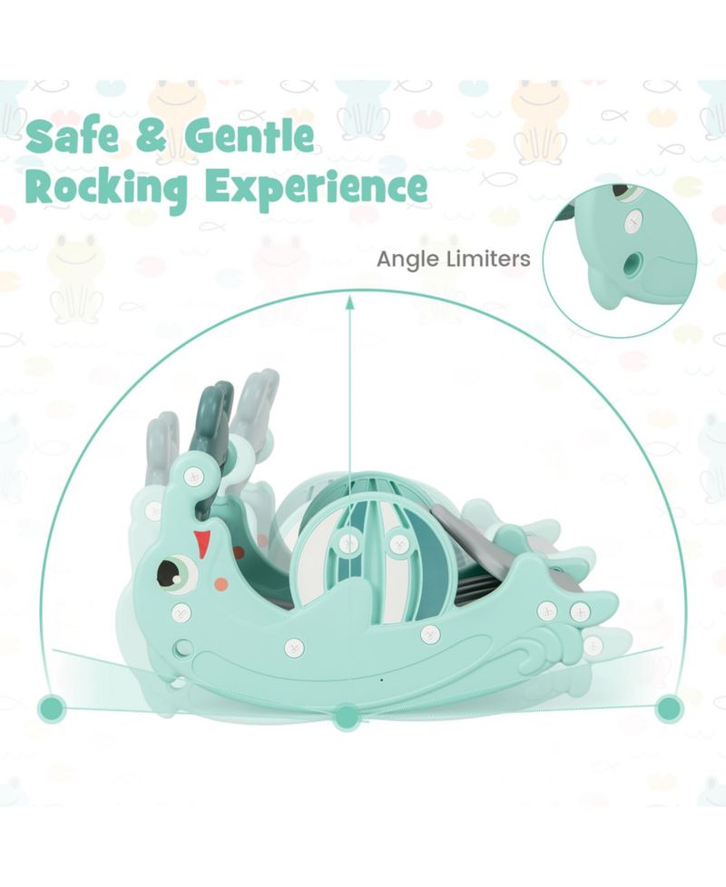 3-in-1 Kids Slide Rocking Horse Set Convertible Toddler Slide w/ Basketball Hoop Green