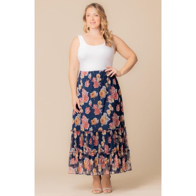 Plus Size Isla Tiered Mesh Maxi Skirt