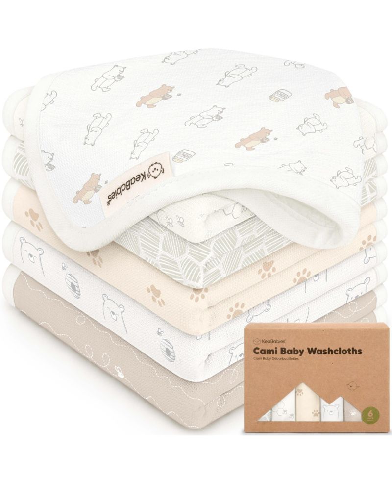 6-Pack Cami Baby Washcloths for Newborn, Cotton Face Wash Cloths for Babies, Soft & Absorbent Baby Bath Towels