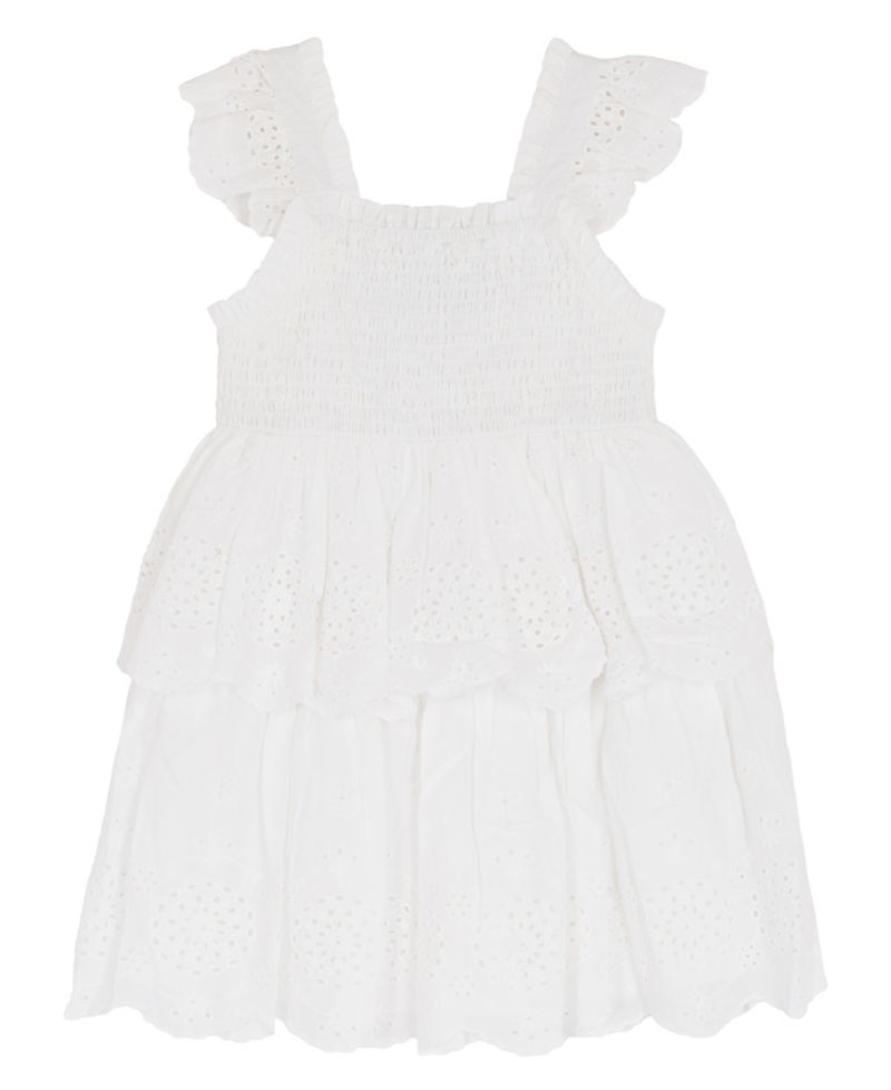 Girls' 2T-6X Cotton Eyelet Square Neck Flutter Dress