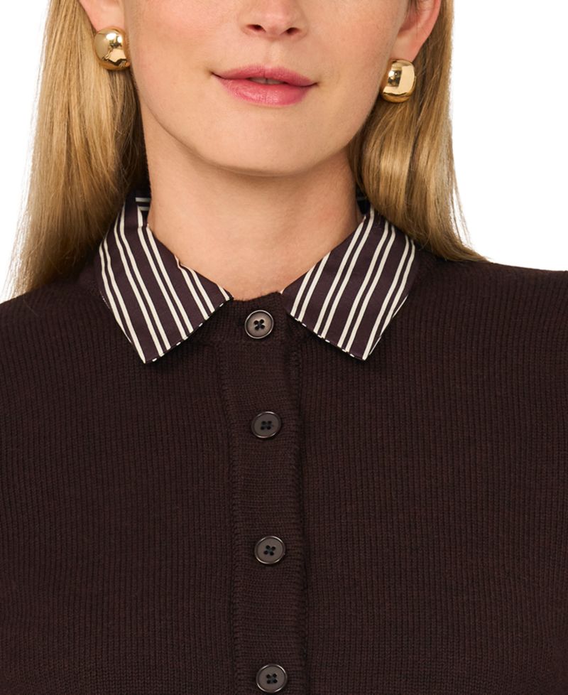 Women's Long-Sleeve Striped Cotton Midi Dress with Cardigan Sweater, 2-Piece Set