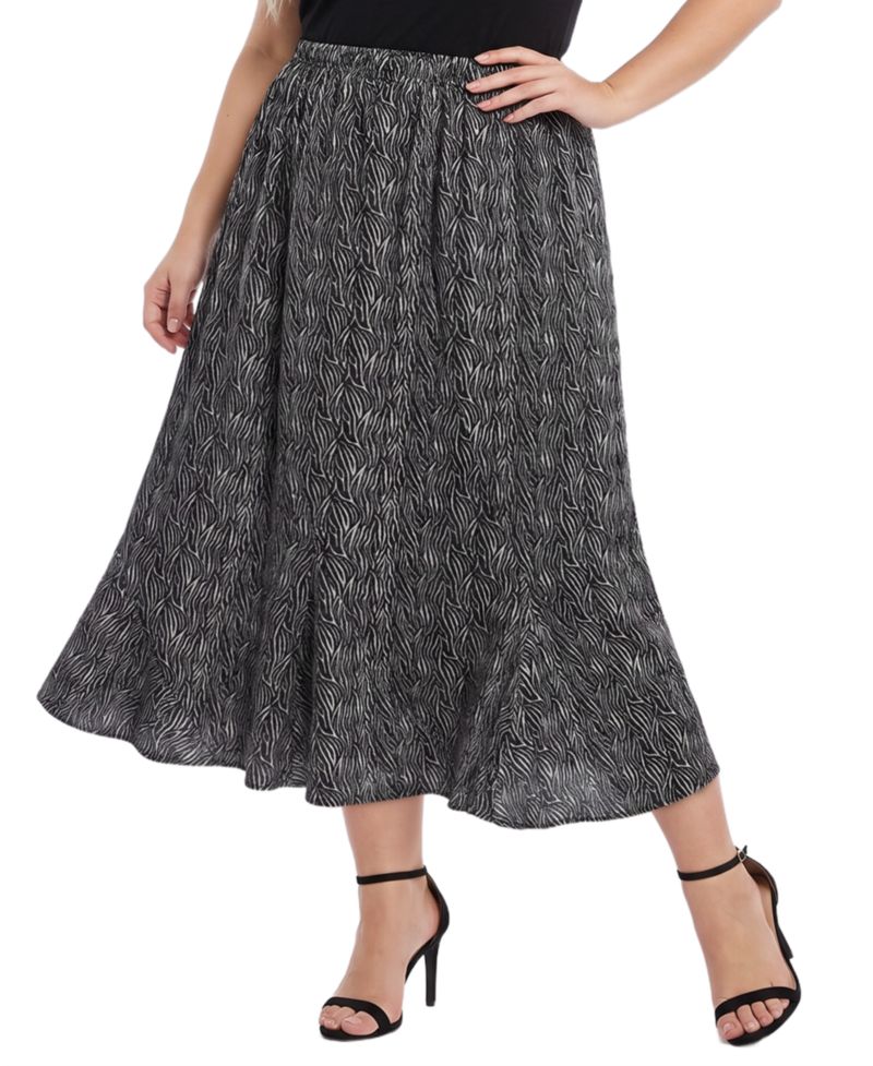 Plus Size Midi High-Waisted A-Line Skirt