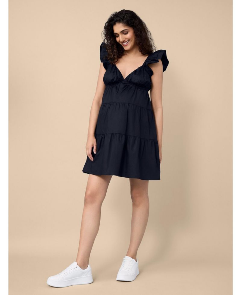 Women's V Neck Flutter Sleeve Tiered Mini Dress - Motherhood