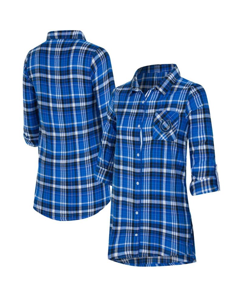 Women's Royal Indianapolis Colts Laney Plaid Tri-Blend Nightshirt