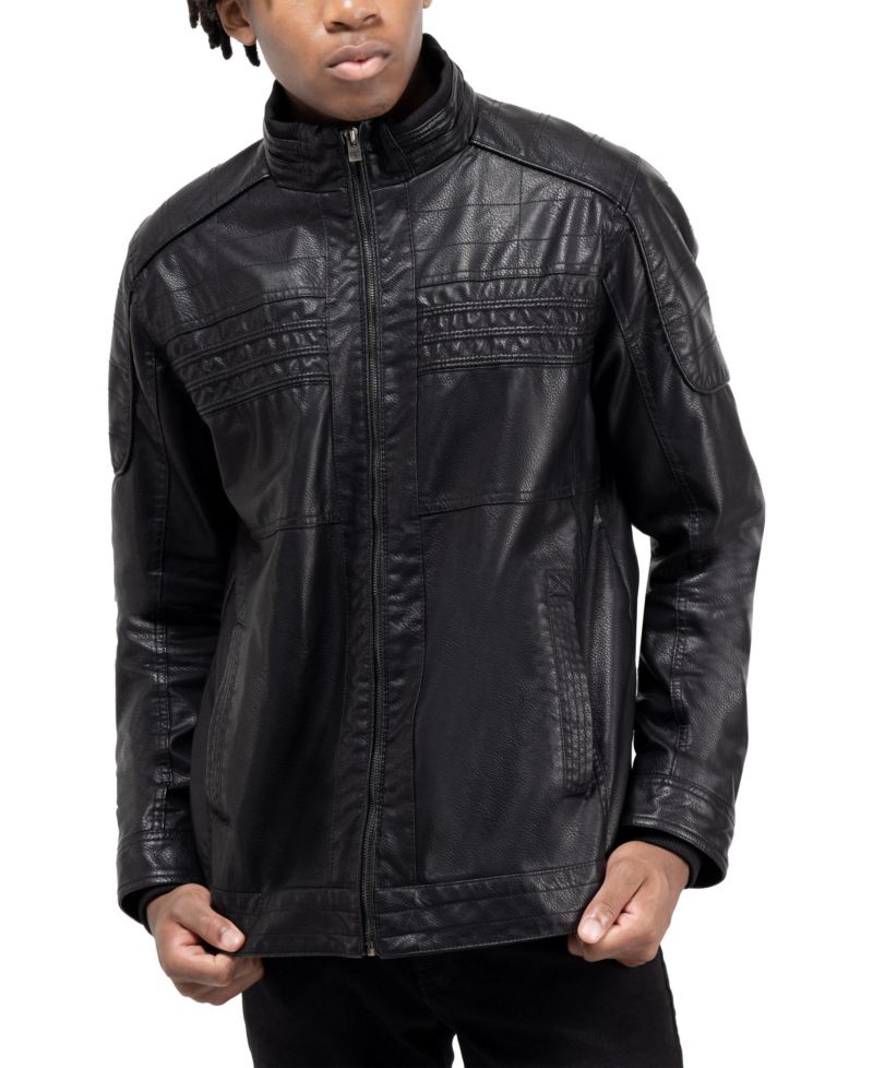 XRAY Men's Grainy PU Leather Hooded Jacket With Faux Shearling Lining