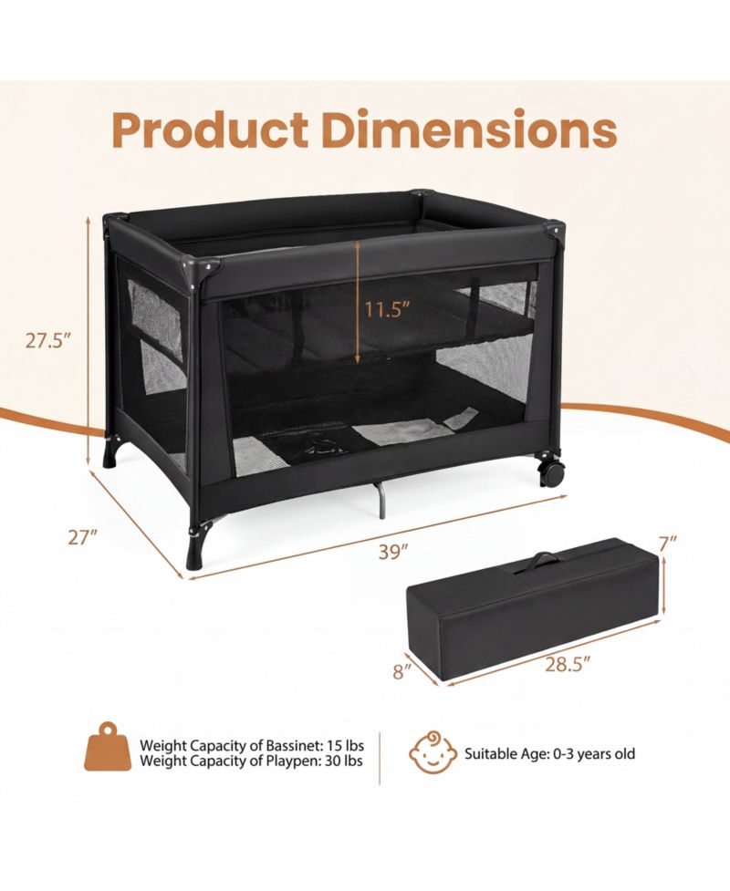 Portable Baby Playard with Soft Mattress, Breathable Mesh Sides